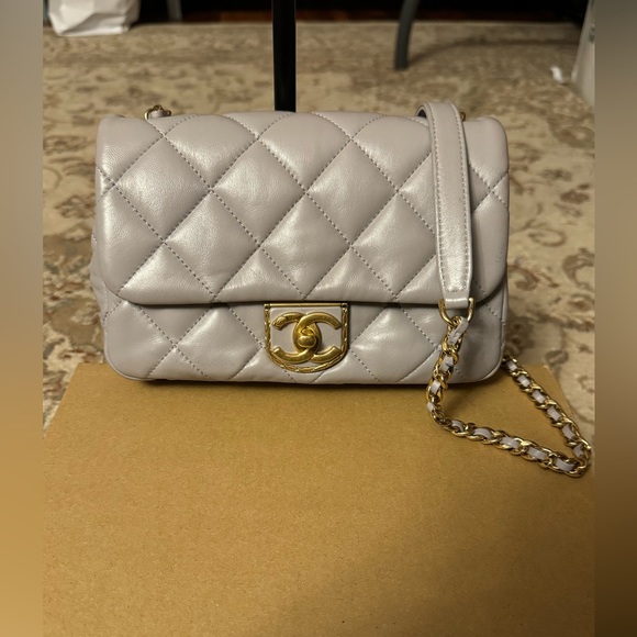 CHANEL Handbags - Chanel Grey Clair Lambskin Flap Bag!